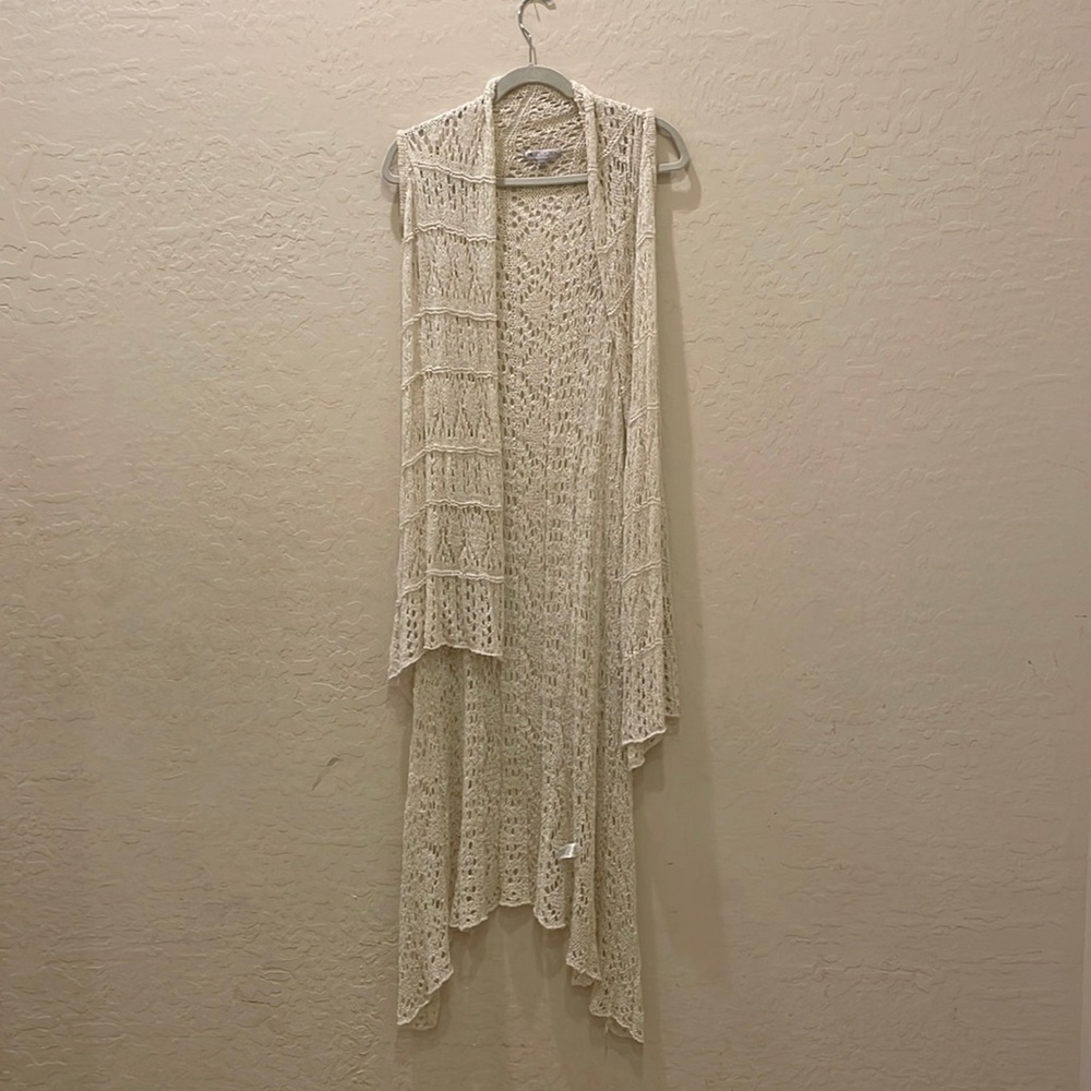 DownEast Collection Cream Crochet Sleeveless Duster